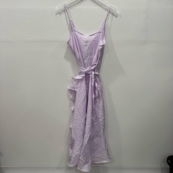 H&M Flounce Trimmed Wrap Dress in Lilac XL Low Cut V-Neck Midi - Picture 5 of 6